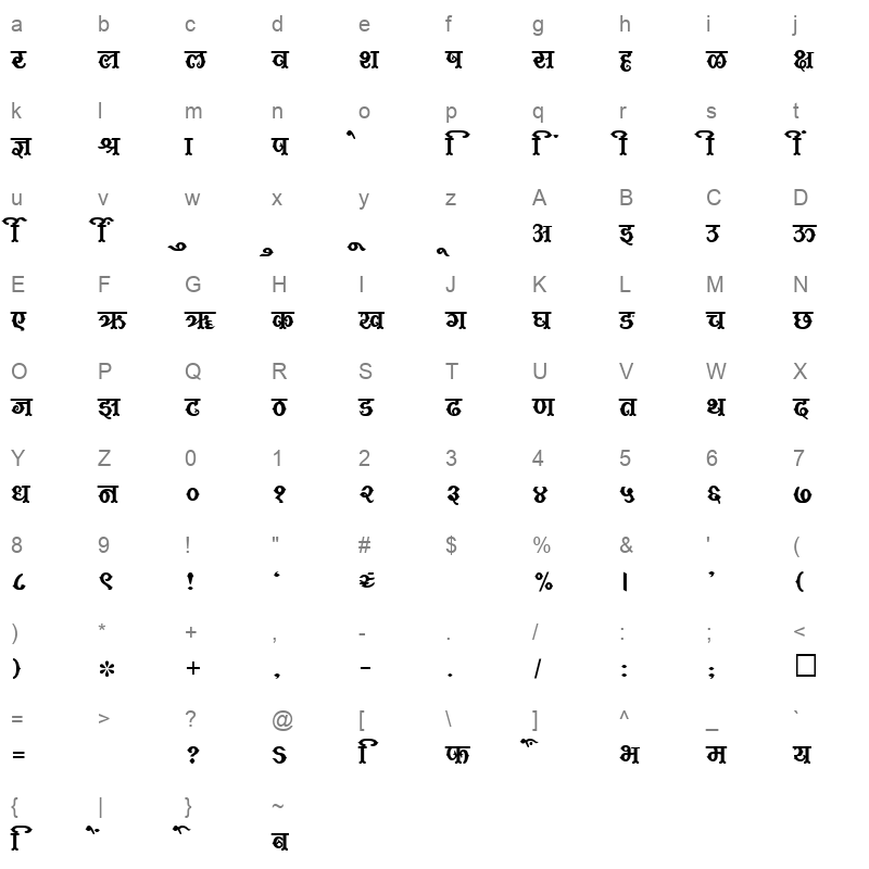 SHREE DEV 2430 Regular Character Map