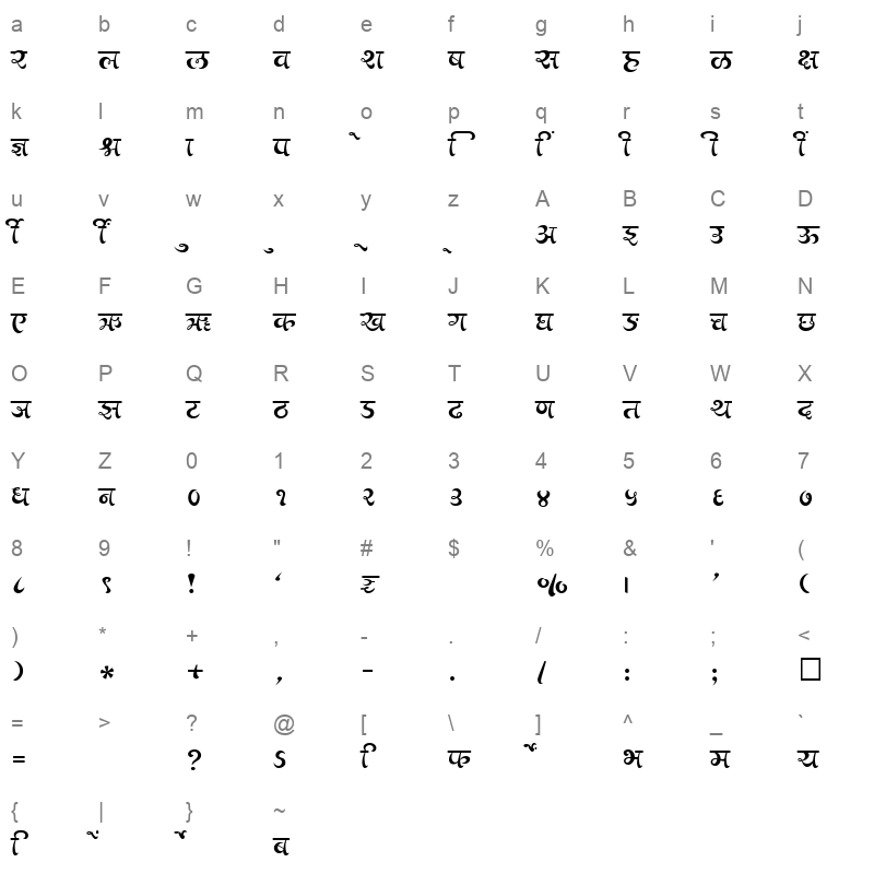 SHREE DEV 2431 Regular Character Map