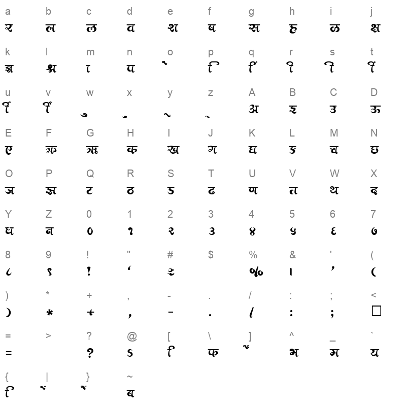 SHREE DEV 2432 Regular Character Map