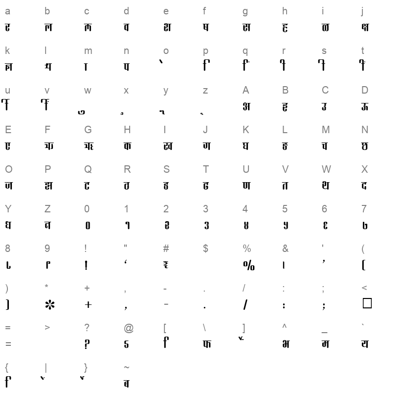 SHREE DEV 2433 Regular Character Map