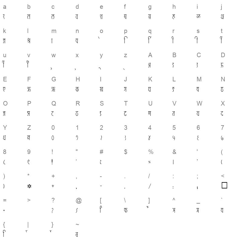SHREE DEV 2438 Regular Character Map