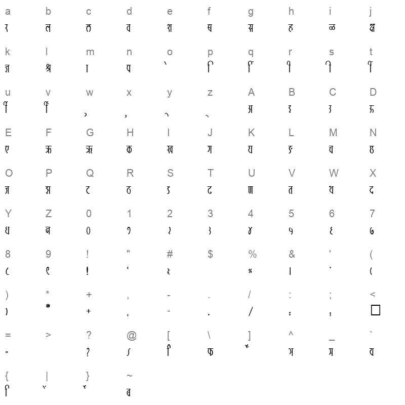 SHREE DEV 2439 Regular Character Map