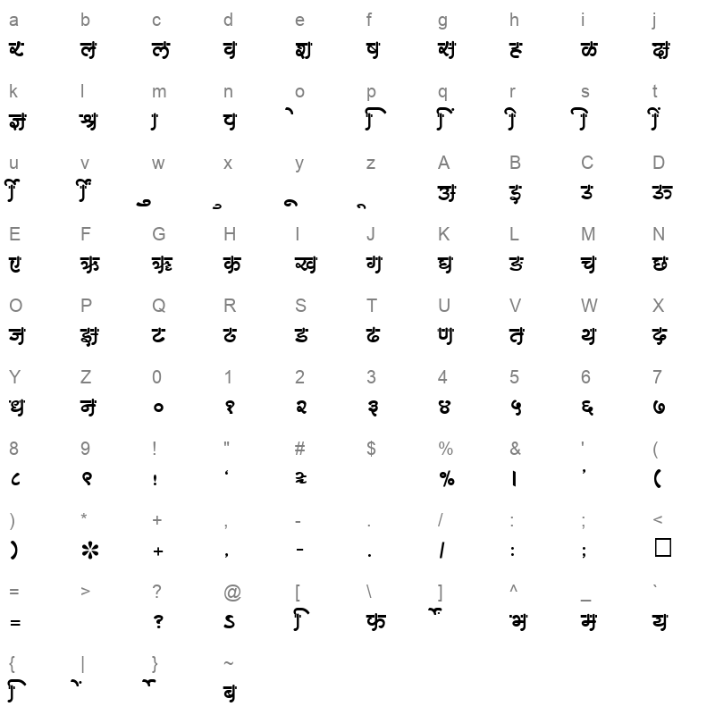 SHREE DEV 2440 Regular Character Map