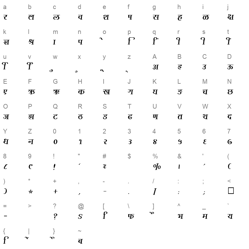 SHREE DEV 2443 Regular Character Map