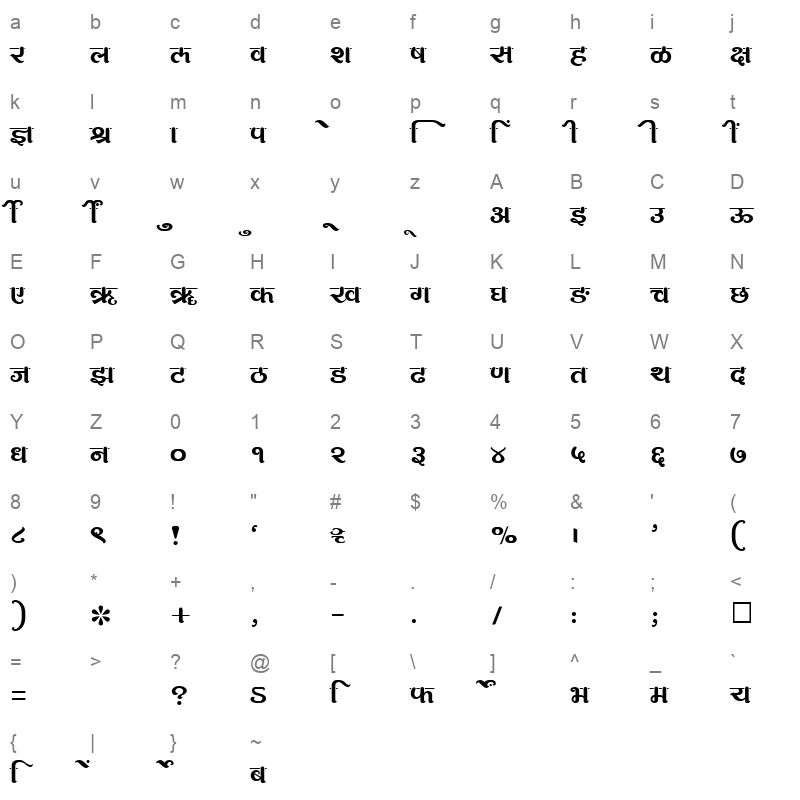 SHREE DEV 2444 Regular Character Map