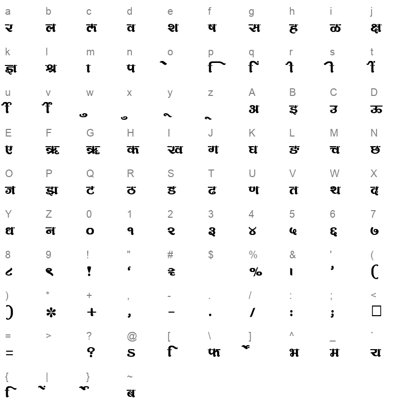 SHREE DEV 2445 Regular Character Map