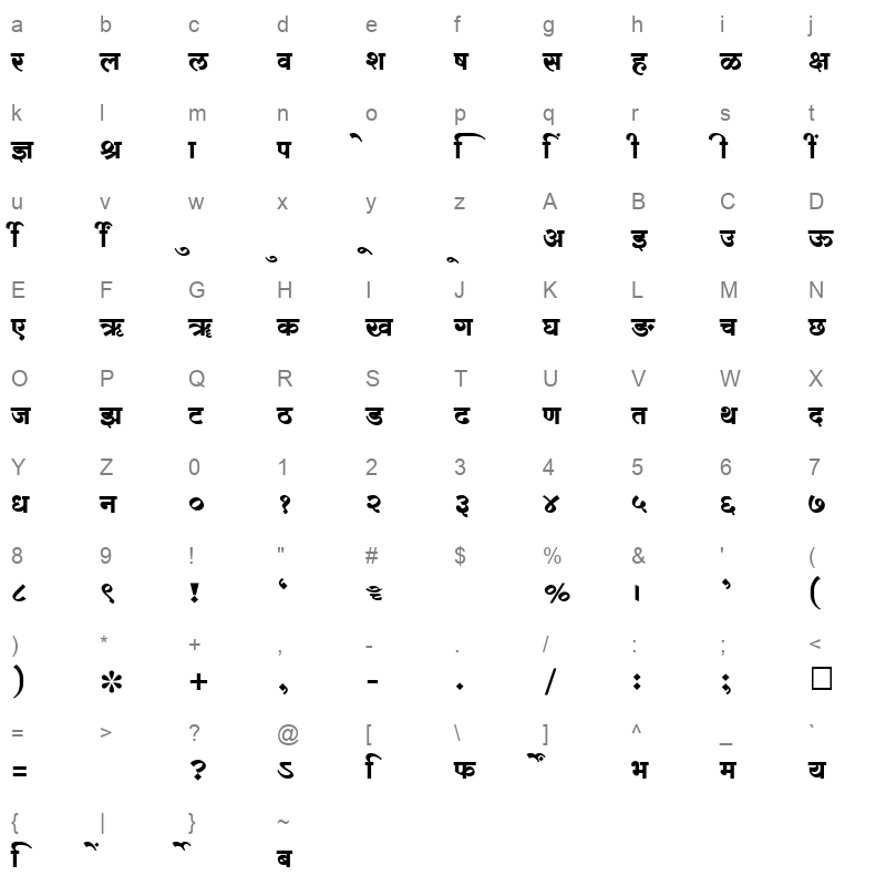 SHREE DEV 2453 Regular Character Map