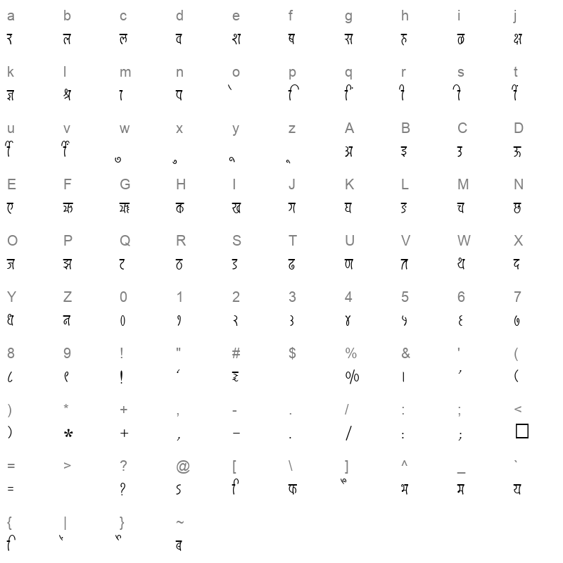 SHREE DEV 2455 Regular Character Map