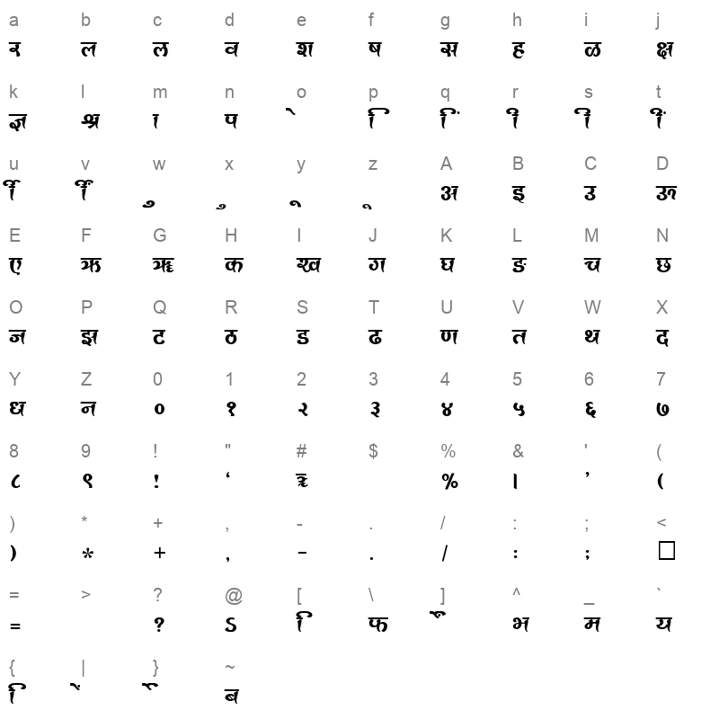 SHREE DEV 2457 Regular Character Map