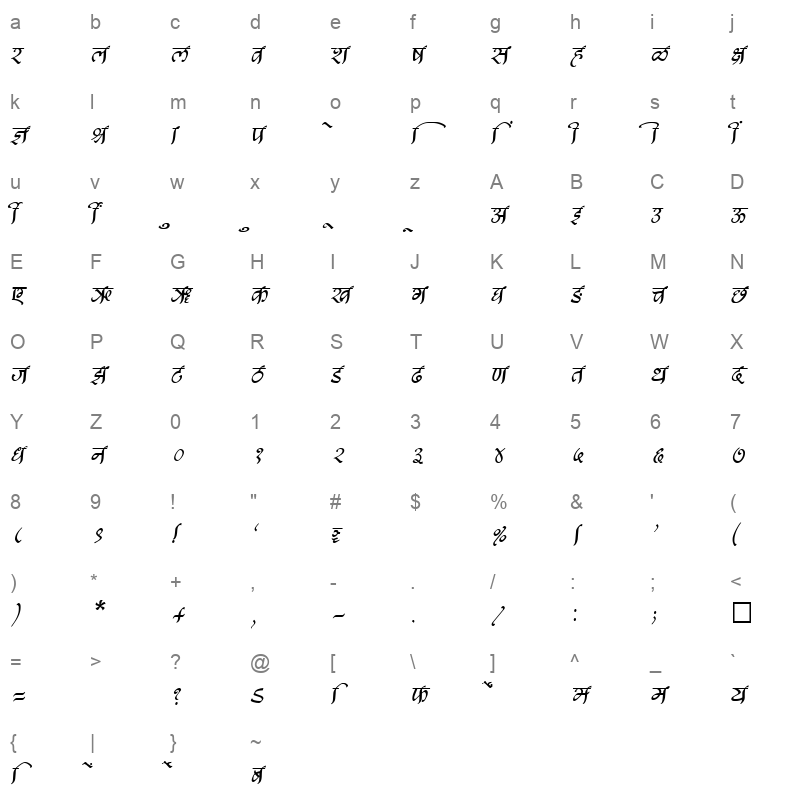 SHREE DEV 2466 Regular Character Map