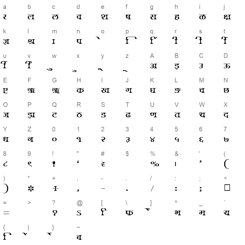 SHREE DEV 2467 Regular Character Map