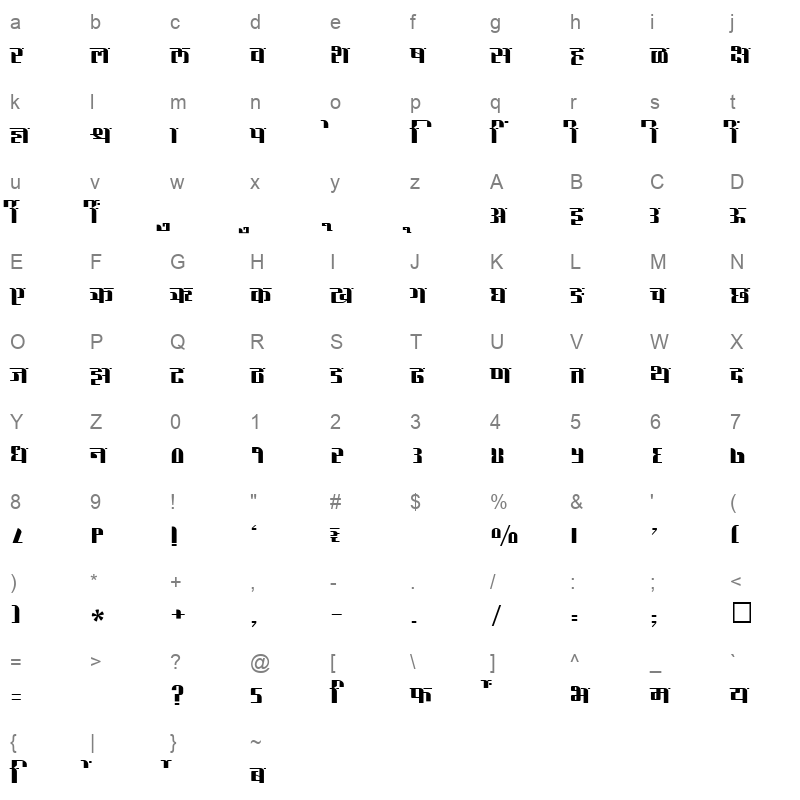 SHREE DEV 2468 Regular Character Map