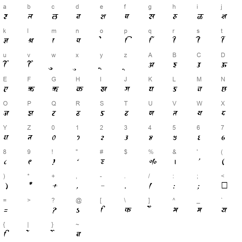 SHREE DEV 2469 Regular Character Map