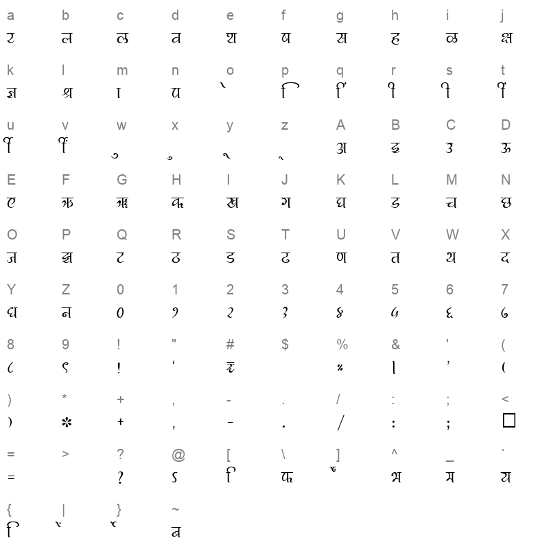 SHREE DEV 2475 Regular Character Map