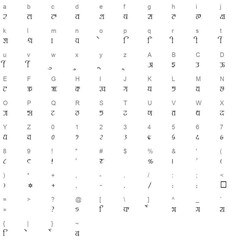 SHREE DEV 2479 Regular Character Map