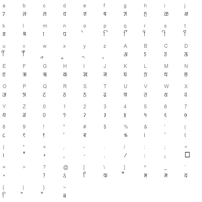 SHREE DEV 2483 Regular Character Map