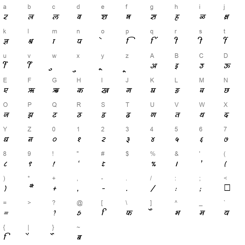 SHREE DEV 2484 Regular Character Map