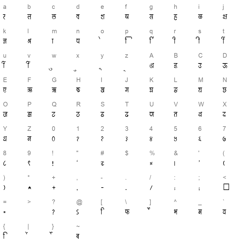 SHREE DEV 2488 Regular Character Map