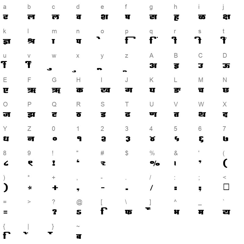 SHREE DEV 2491 Regular Character Map