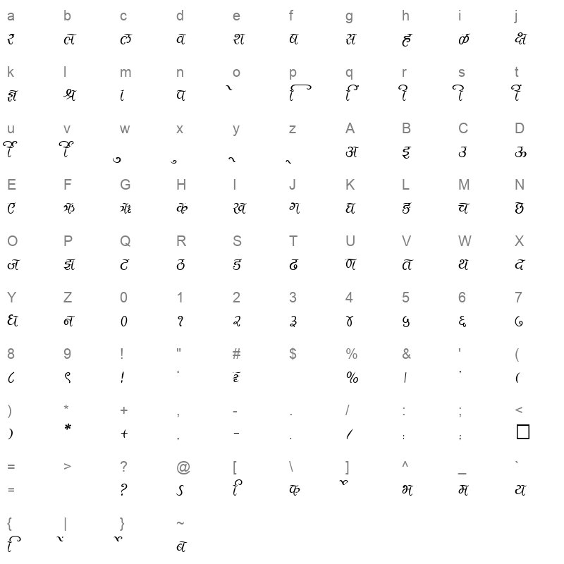 SHREE DEV 3503 Regular Character Map