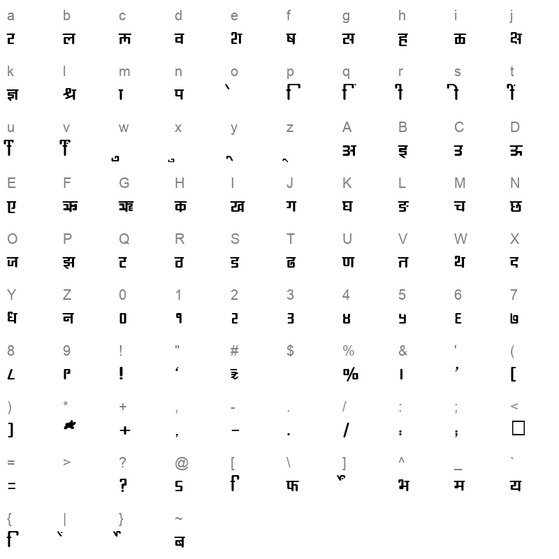 SHREE DEV 3529 Regular Character Map