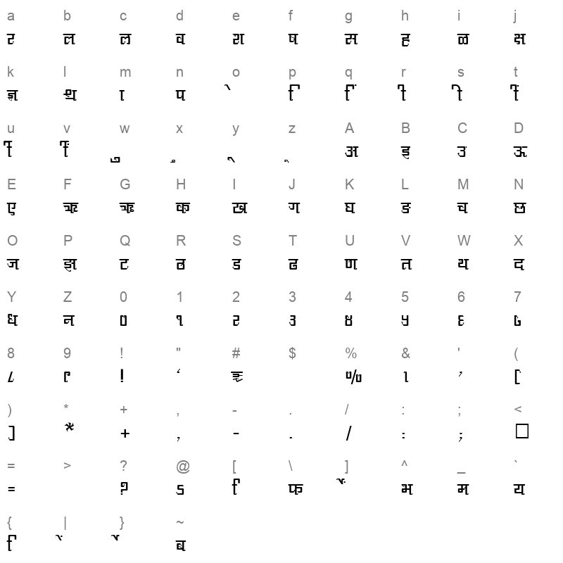 SHREE DEV 3532 Regular Character Map