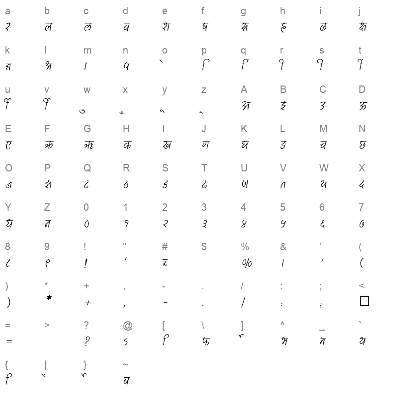 SHREE DEV 3536 Regular Character Map