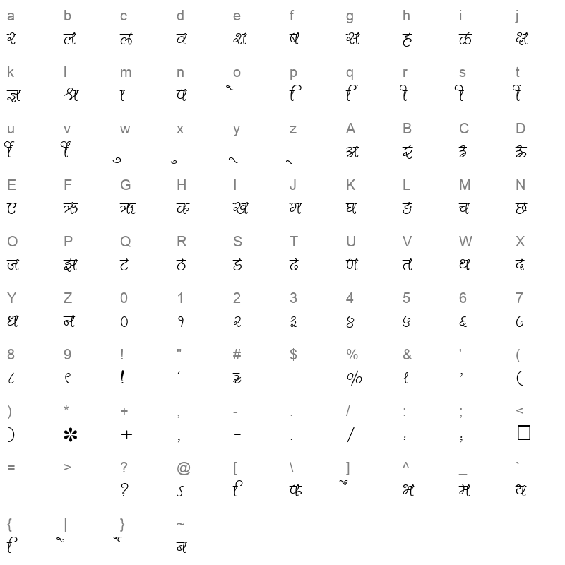 SHREE DEV 3538 Regular Character Map