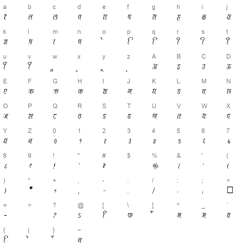 SHREE DEV 3539 Regular Character Map
