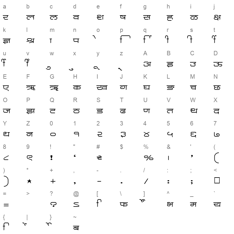 SHREE DEV 3542 Regular Character Map
