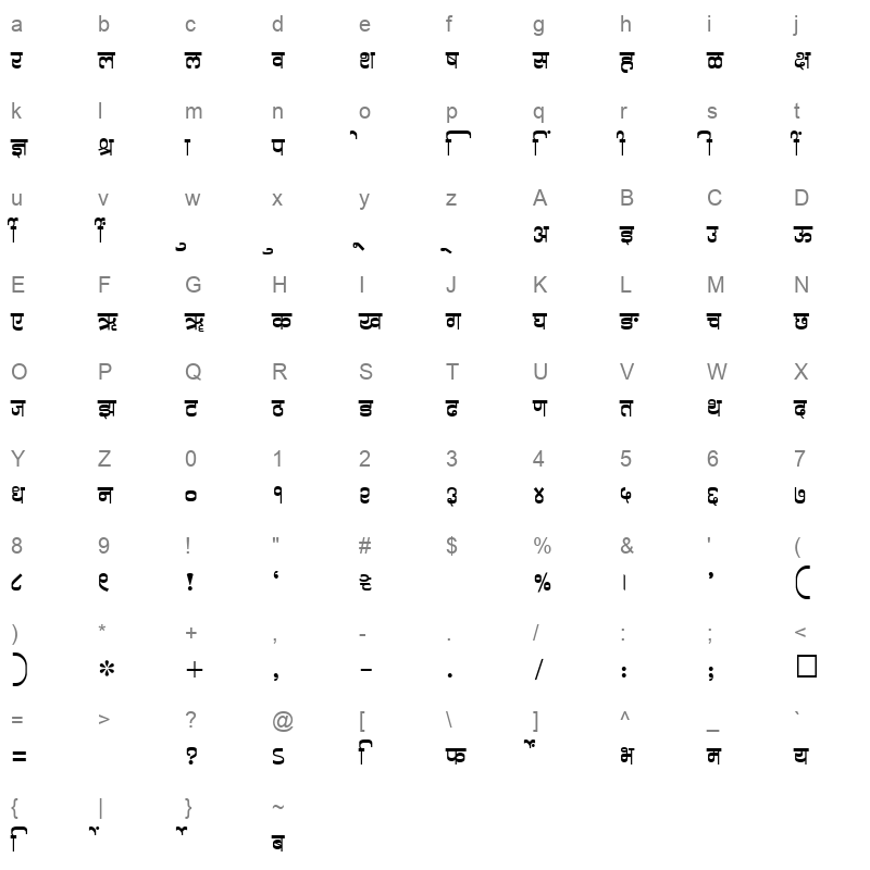SHREE DEV 3552 Regular Character Map