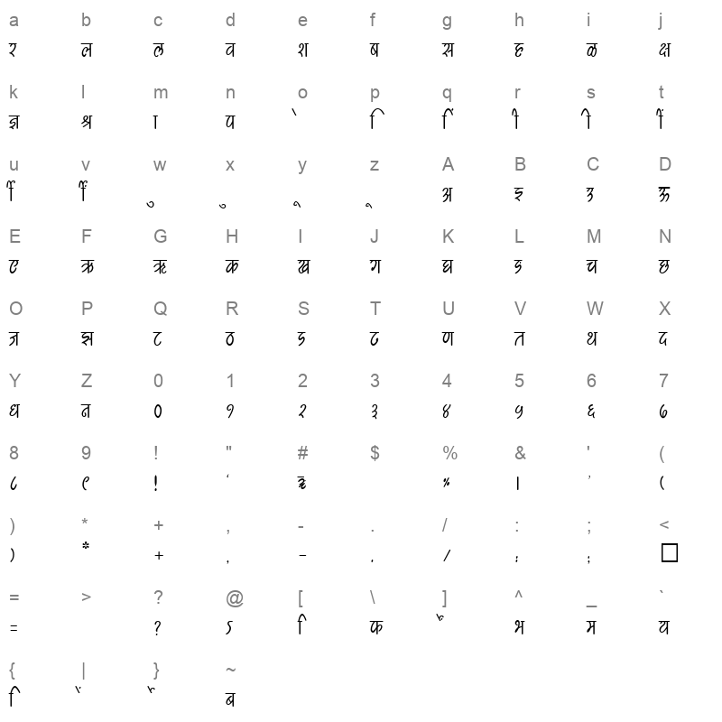 SHREE DEV 3572 Regular Character Map