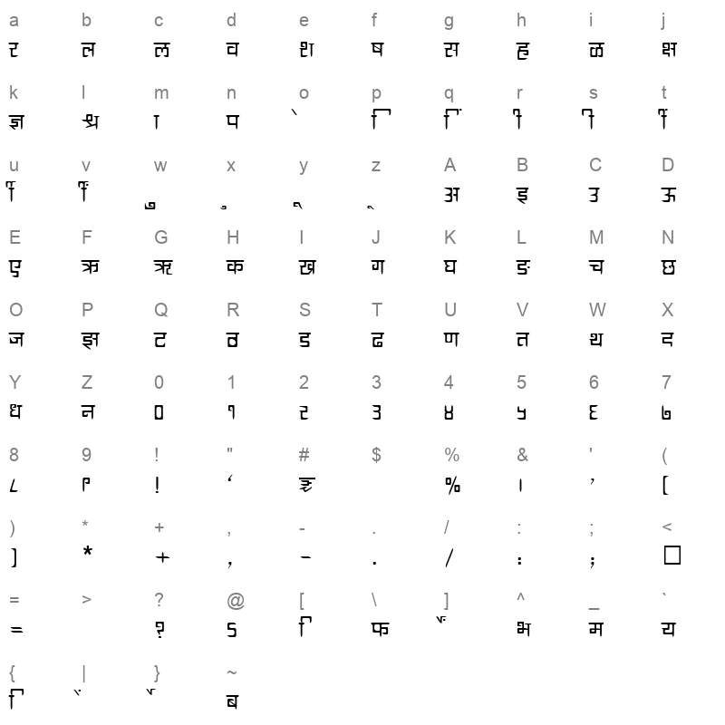 SHREE DEV 3573 Regular Character Map