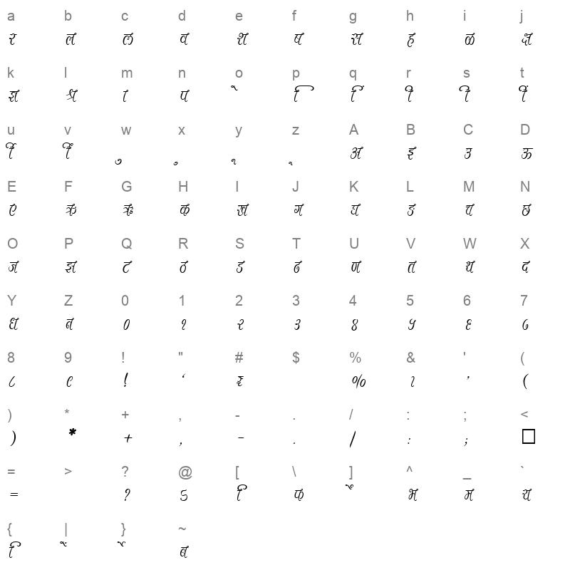 SHREE DEV 3580 Regular Character Map