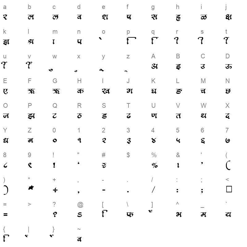 SHREE DEV 3581 Regular Character Map