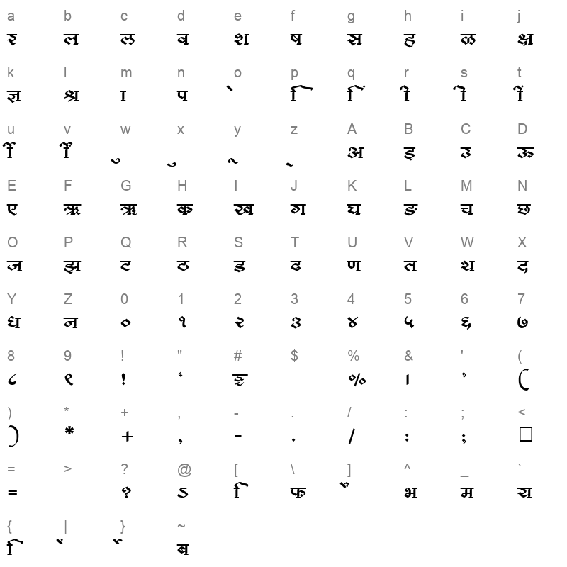 SHREE DEV 3584 Regular Character Map