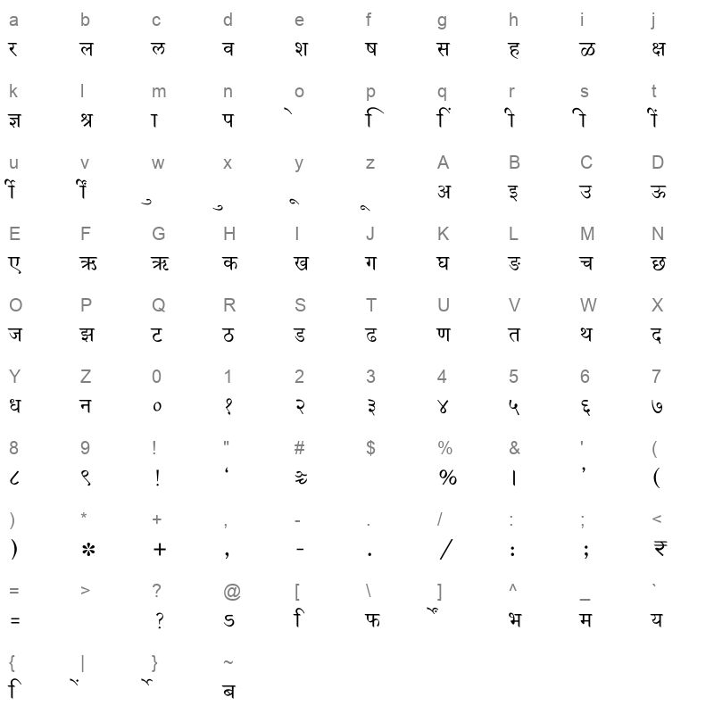 SHREE DEV7 0706 Regular Character Map