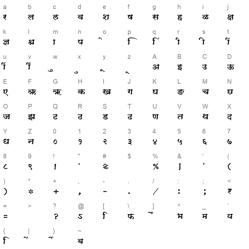 SHREE DEV7 1003 Regular Character Map
