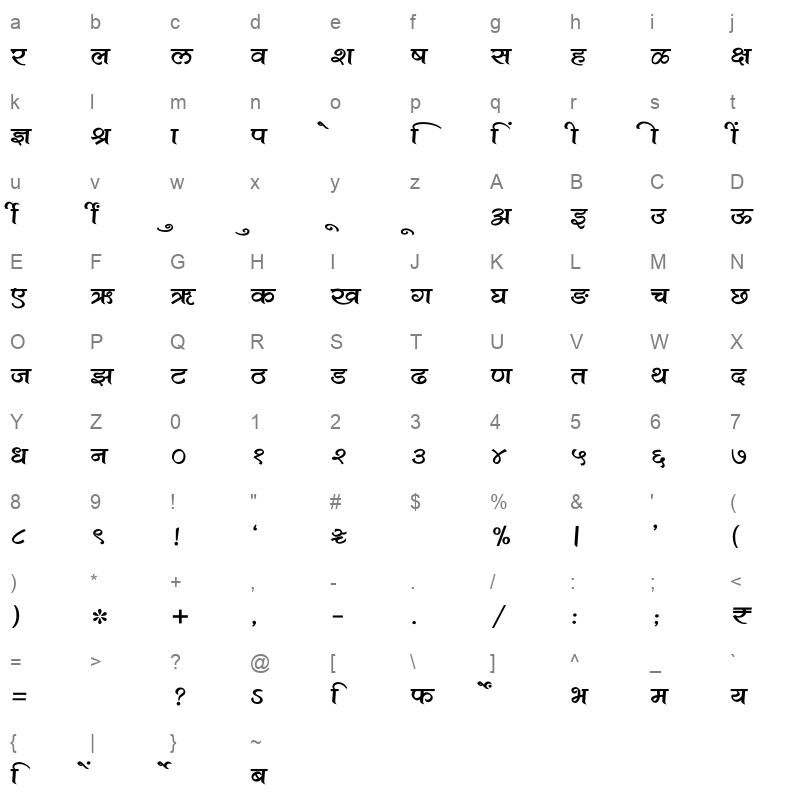 SHREE DEV7 1207 Regular Character Map