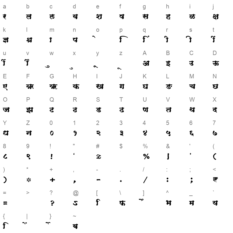 SHREE DEV7 2317 Regular Character Map