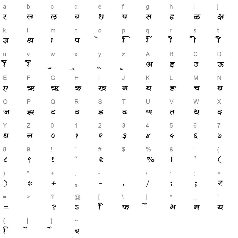 SHREE DEV7 2378 Regular Character Map