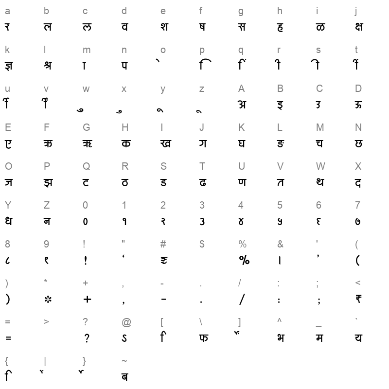 SHREE DEV7 2399 Regular Character Map