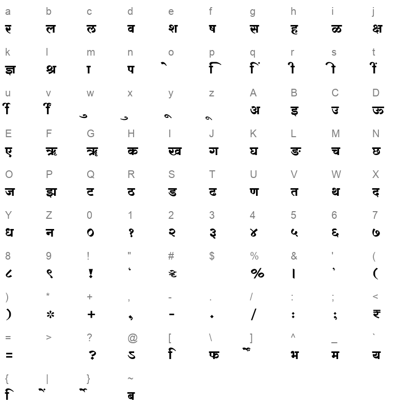 SHREE DEV7 2453 Regular Character Map
