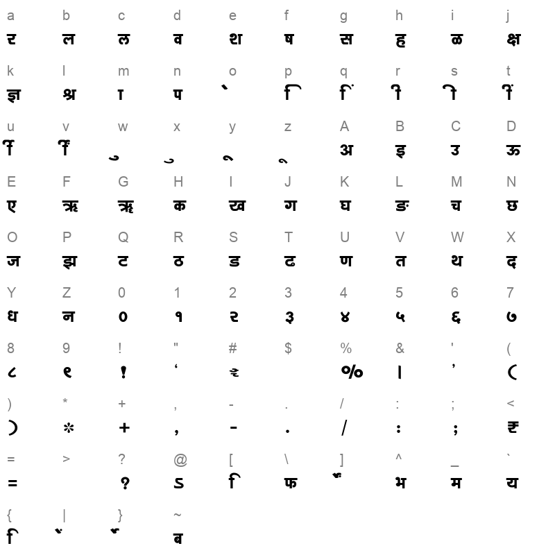 SHREE DEV7 2458 Regular Character Map