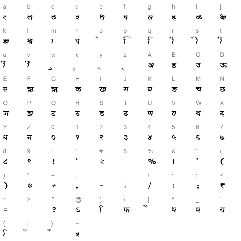 SHREE DEV7 2492 Regular Character Map