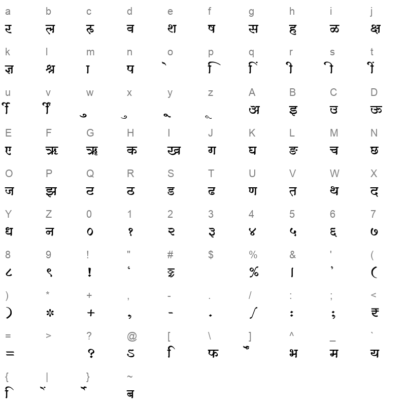 SHREE DEV7 3524 Regular Character Map