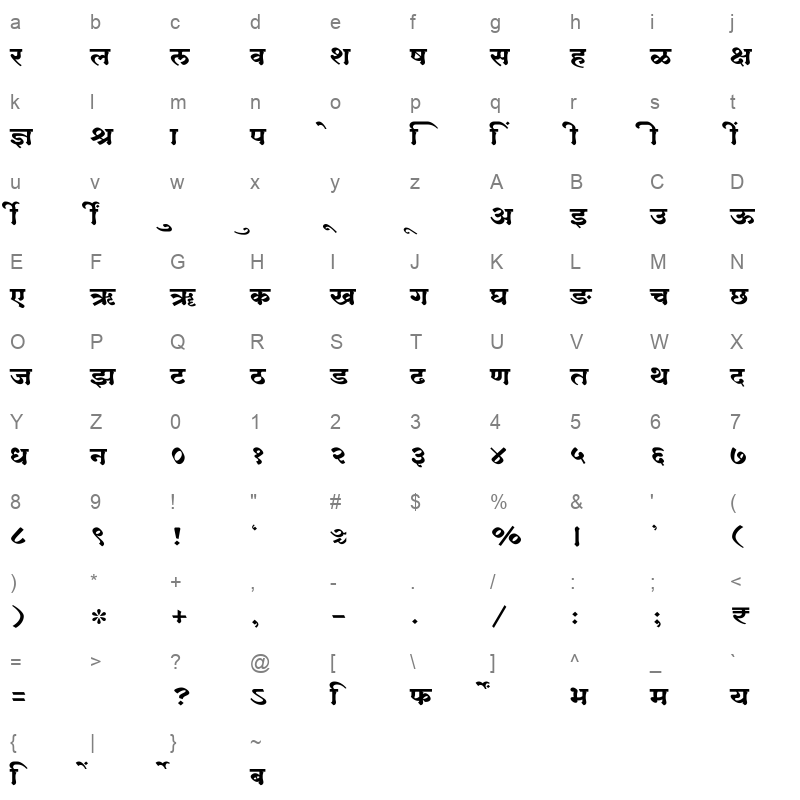 SHREE DEV7 3585 Regular Character Map