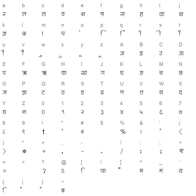 SHREE DEV7 3593 Regular Character Map
