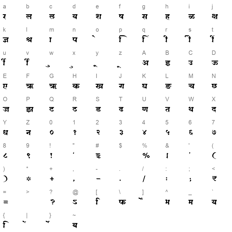 SHREE DEV7 3605 Regular Character Map