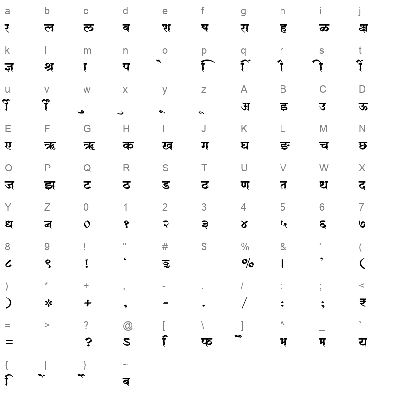SHREE DEV7 3658 Regular Character Map